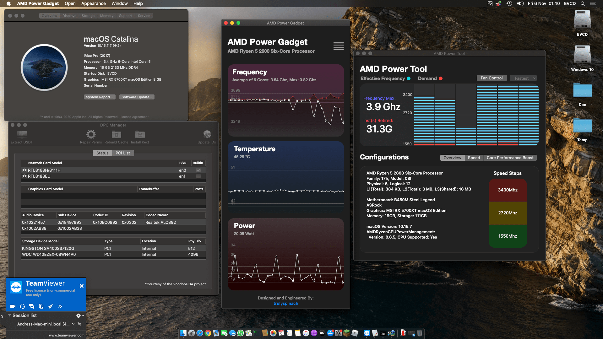 Success Hackintosh macOS Catalina 10.15.7 Build 19H2 in Asrock B450M Steel Legend + AMD Ryzen 2600 + MSI RX 5700XT